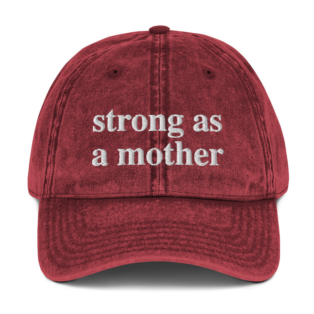 strong as a mother (White Embroidered) Vintage Cotton Twill Cap