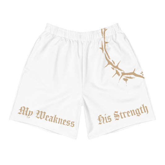 My Weakness His Strength (White) Unisex Athletic Shorts