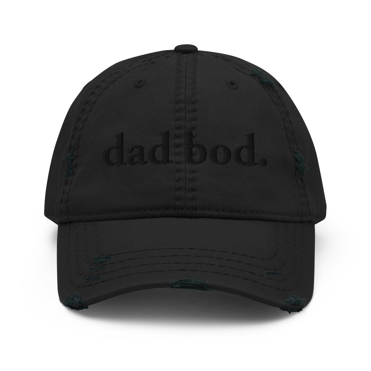 dad bod. (Black Embroidered) Distressed Dad Hat