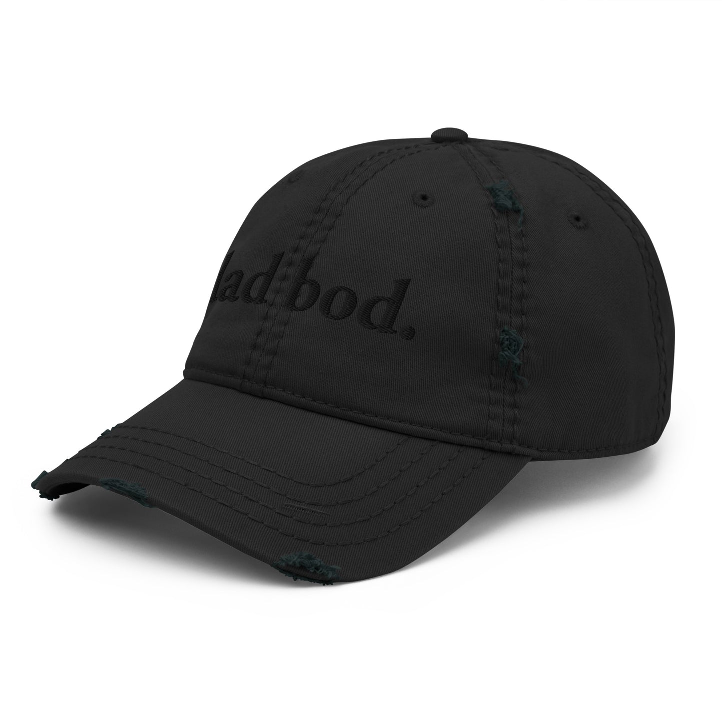 dad bod. (Black Embroidered) Distressed Dad Hat