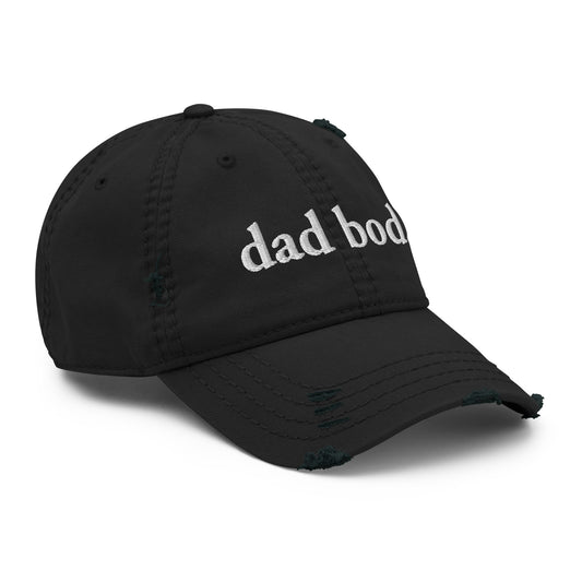 dad bod. (White Embroidered) Distressed Dad Hat