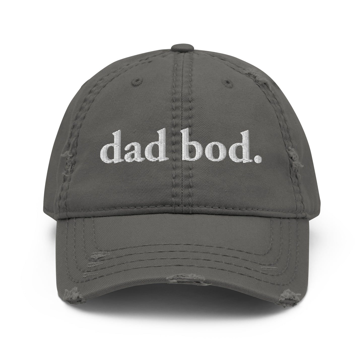 dad bod. (White Embroidered) Distressed Dad Hat