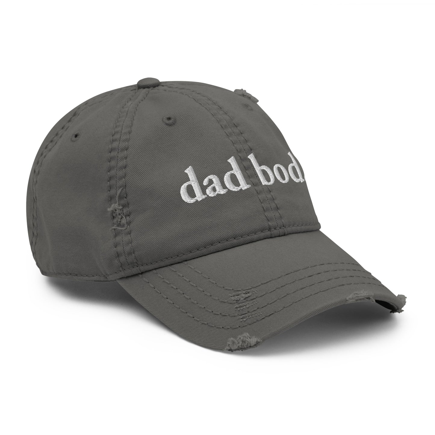 dad bod. (White Embroidered) Distressed Dad Hat