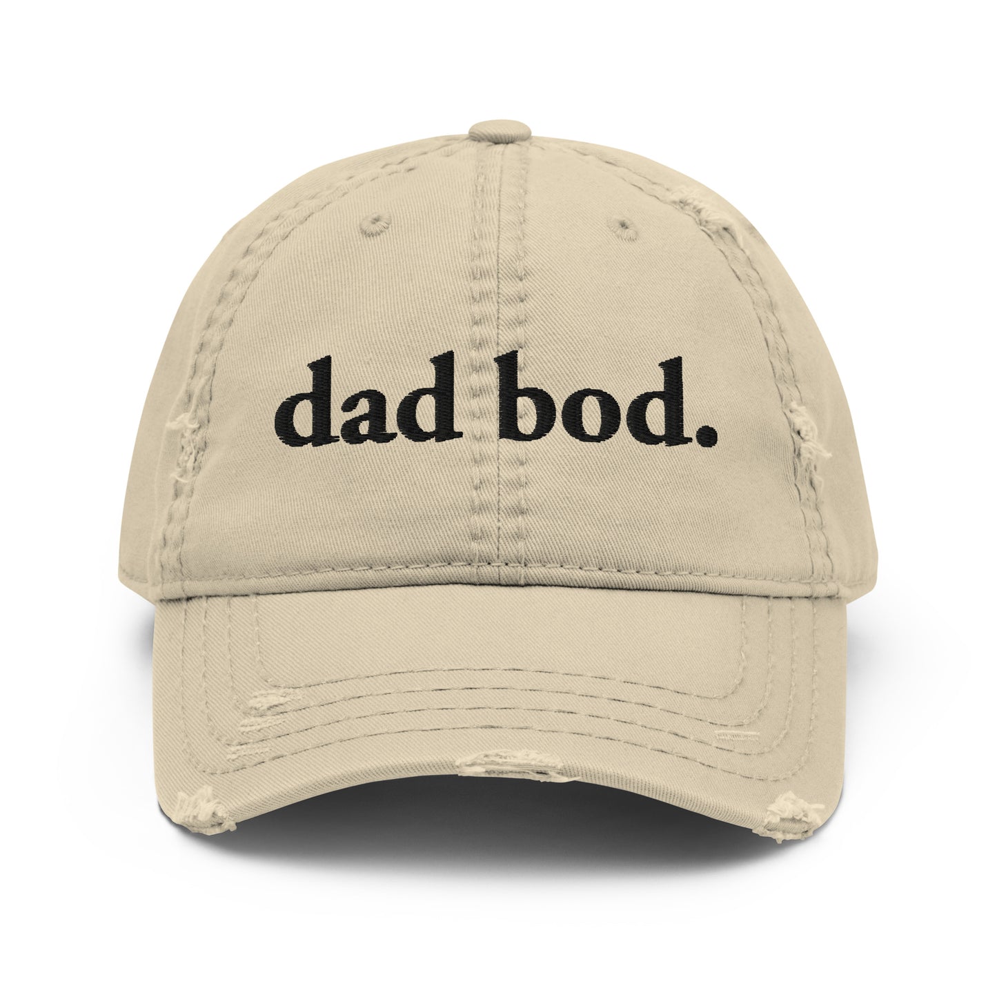 dad bod. (Black Embroidered) Distressed Dad Hat