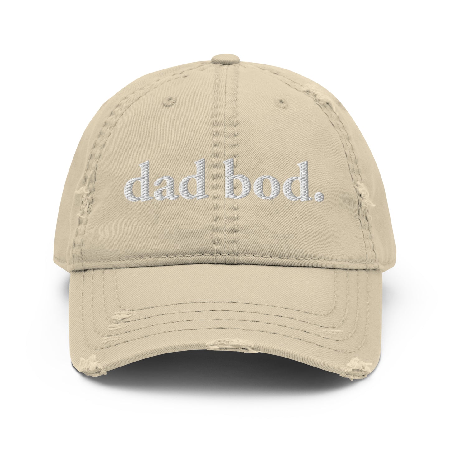 dad bod. (White Embroidered) Distressed Dad Hat