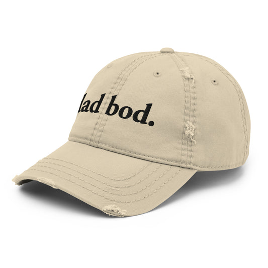 dad bod. (Black Embroidered) Distressed Dad Hat