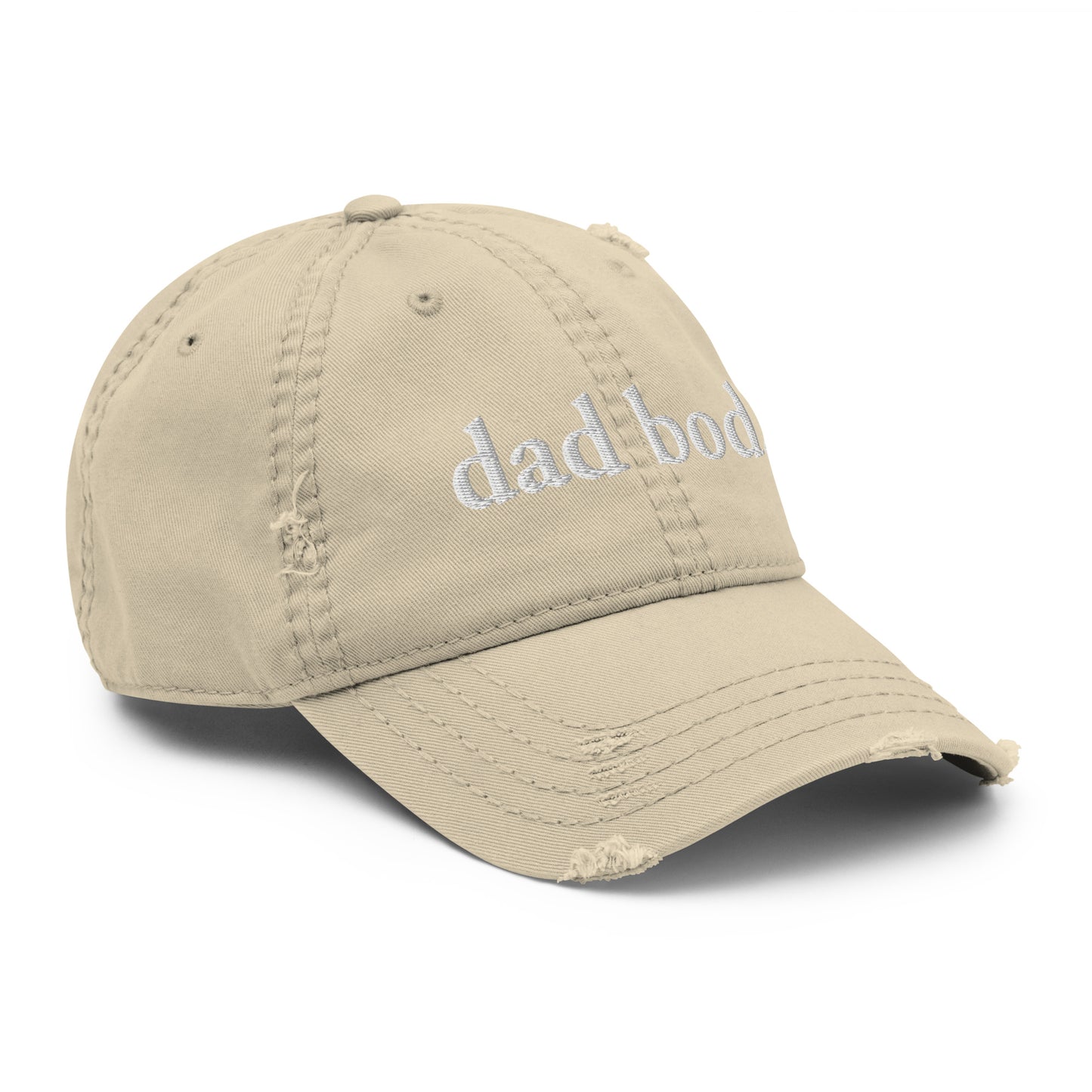 dad bod. (White Embroidered) Distressed Dad Hat